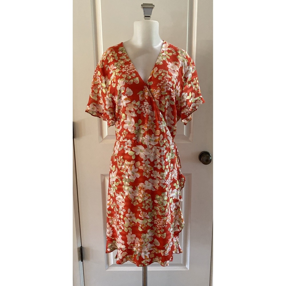 J. Jill Coral Floral V-Neck Wrap Dress